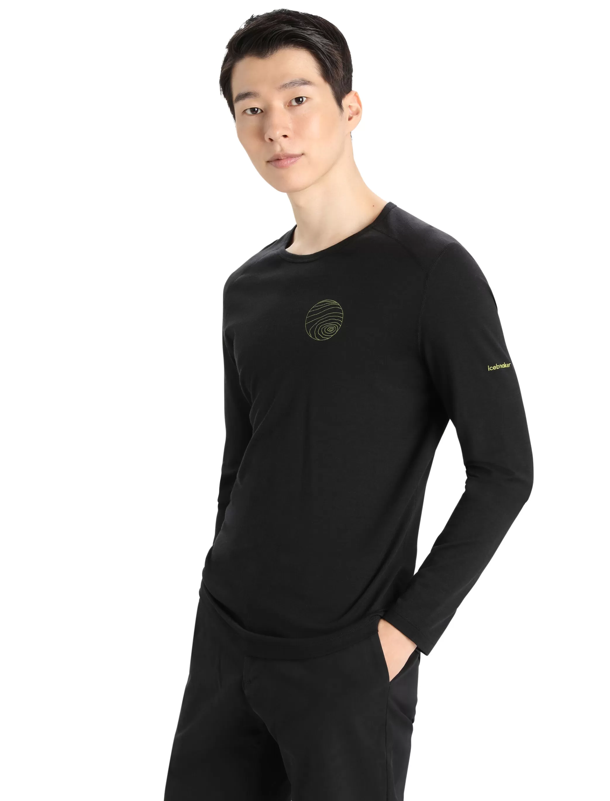 Best Sale icebreaker Men'S Merino 200 Oasis Long Sleeve Crew Neck Thermal Top Alps 3D Black