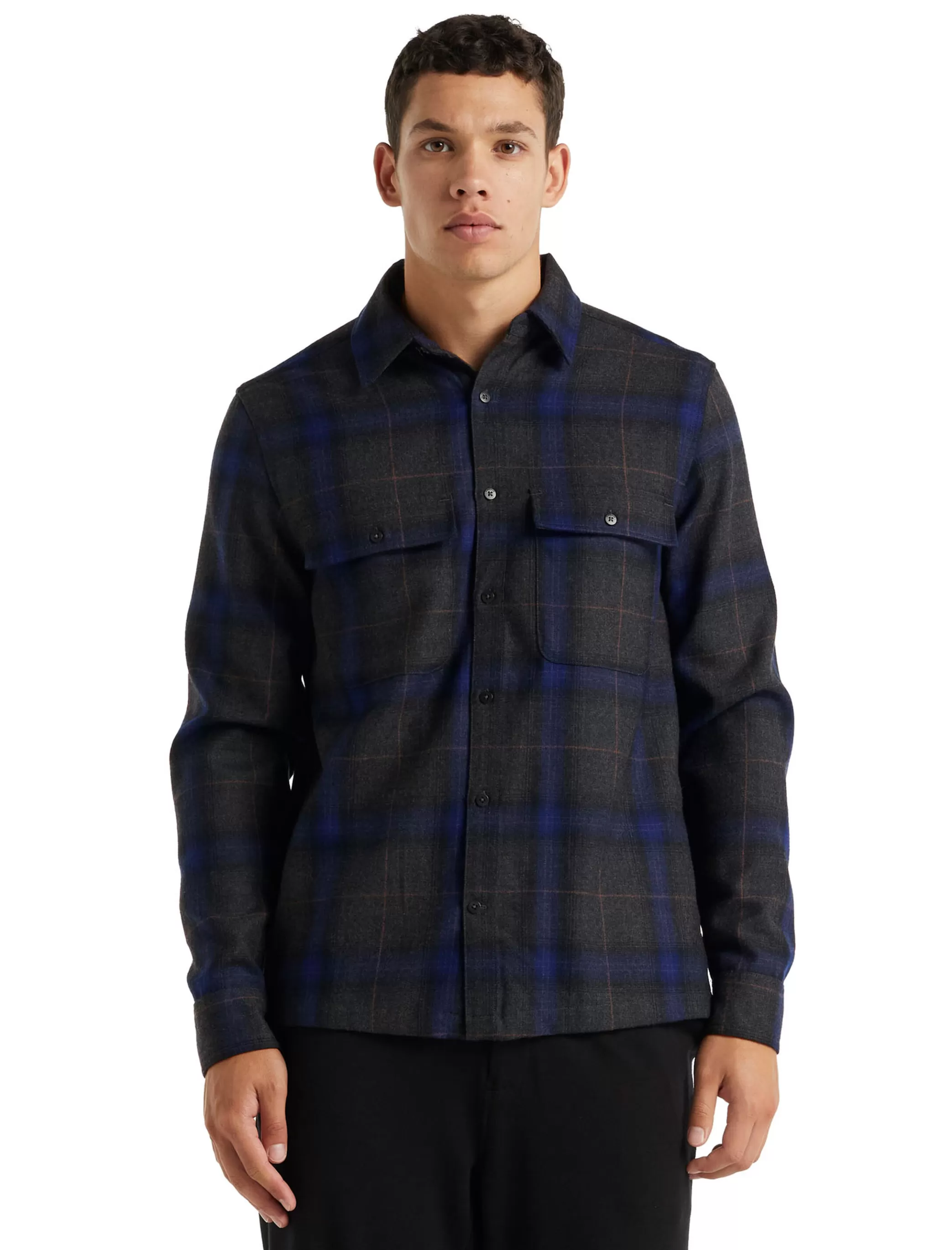 Flash Sale icebreaker Men'S Merino Dawnder Long Sleeve Flannel Shirt Plaid Jet Heather/Royal Navy