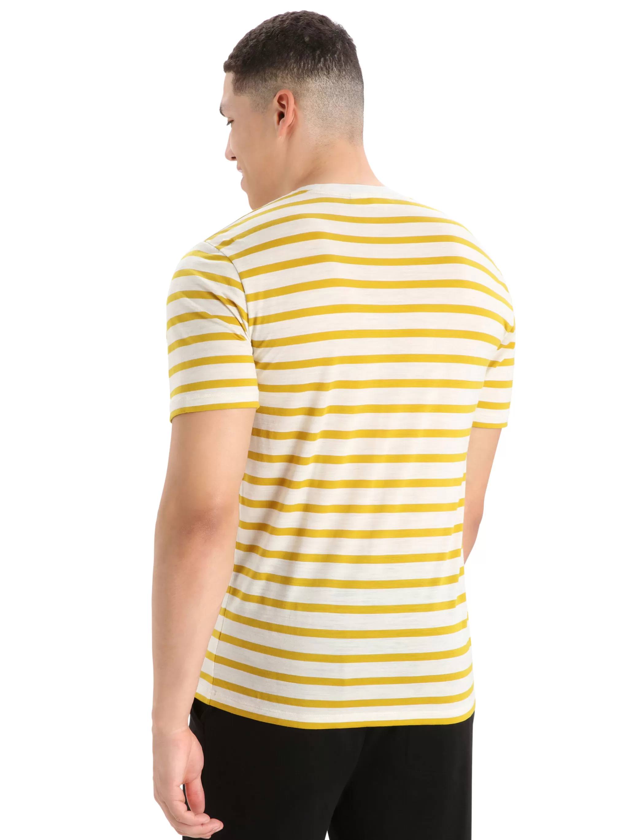 Best Sale icebreaker Men'S Merino Drayden Short Sleeve Tee Stripe Ecru Heather/Silent Gold