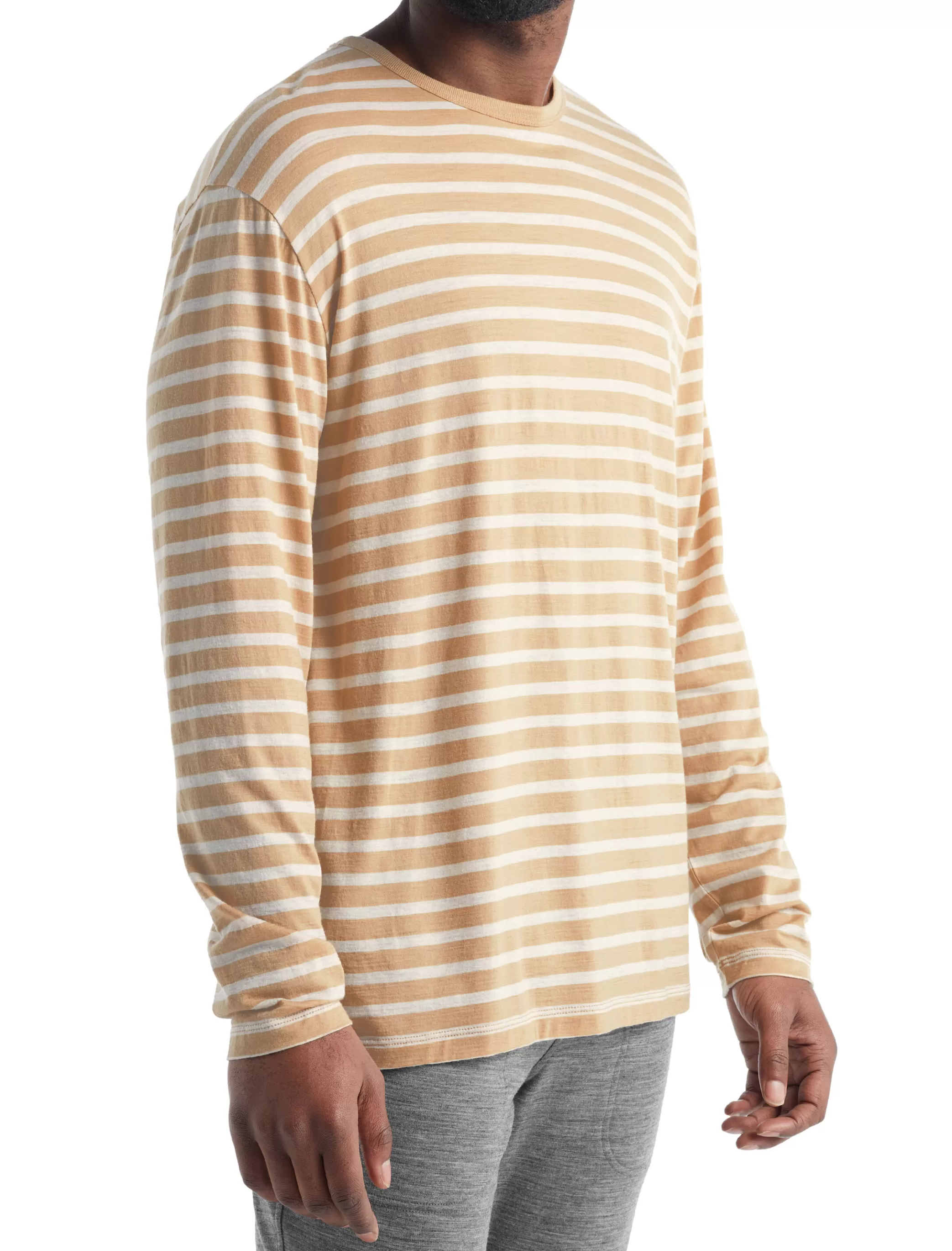 Sale icebreaker Men'S Merino Granary Long Sleeve Stripe T-Shirt Sand/Ecru Heather