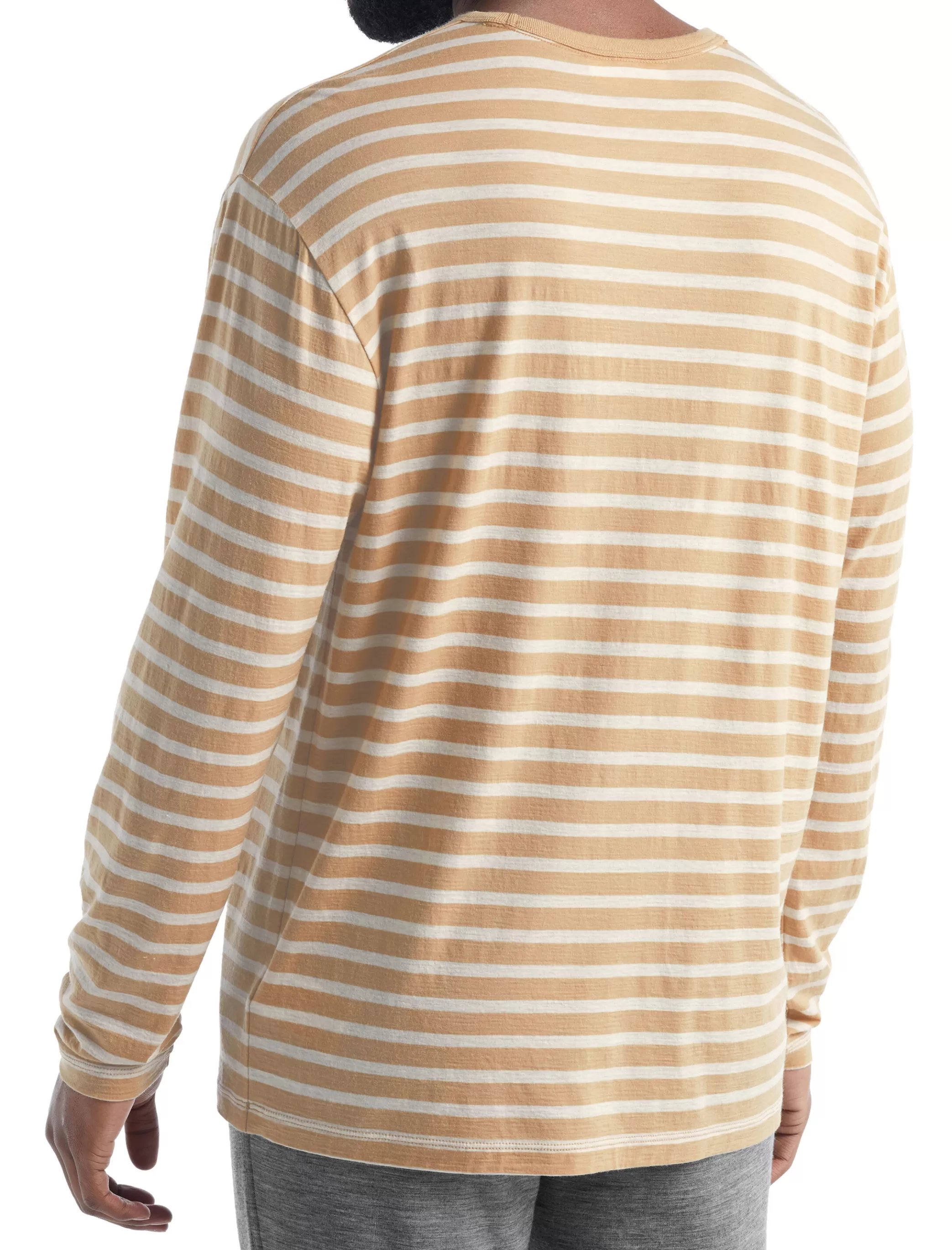 Sale icebreaker Men'S Merino Granary Long Sleeve Stripe T-Shirt Sand/Ecru Heather