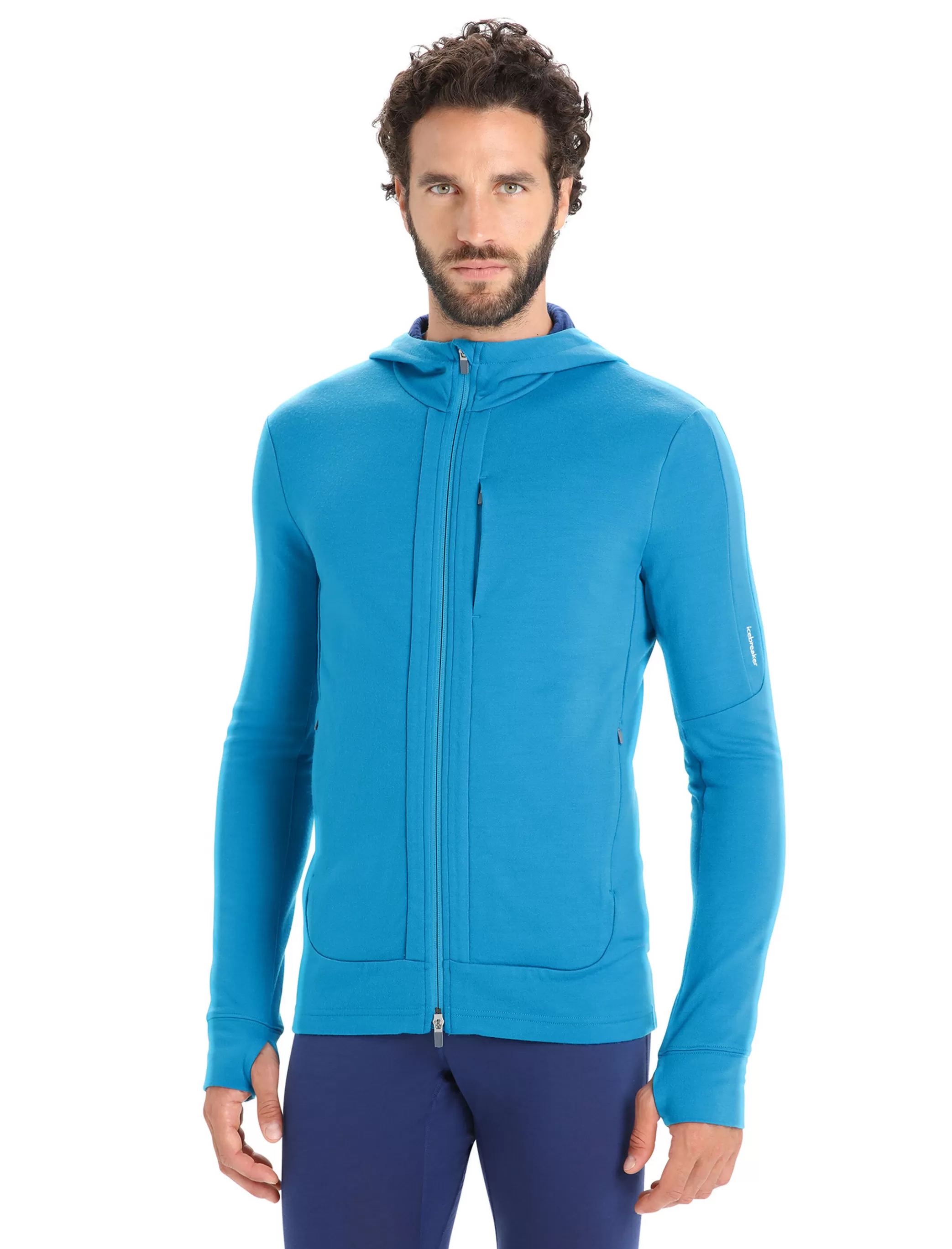 Sale icebreaker Men'S Merino Quantum Iii Long Sleeve Zip Hoodie Geo Blue/Royal Navy