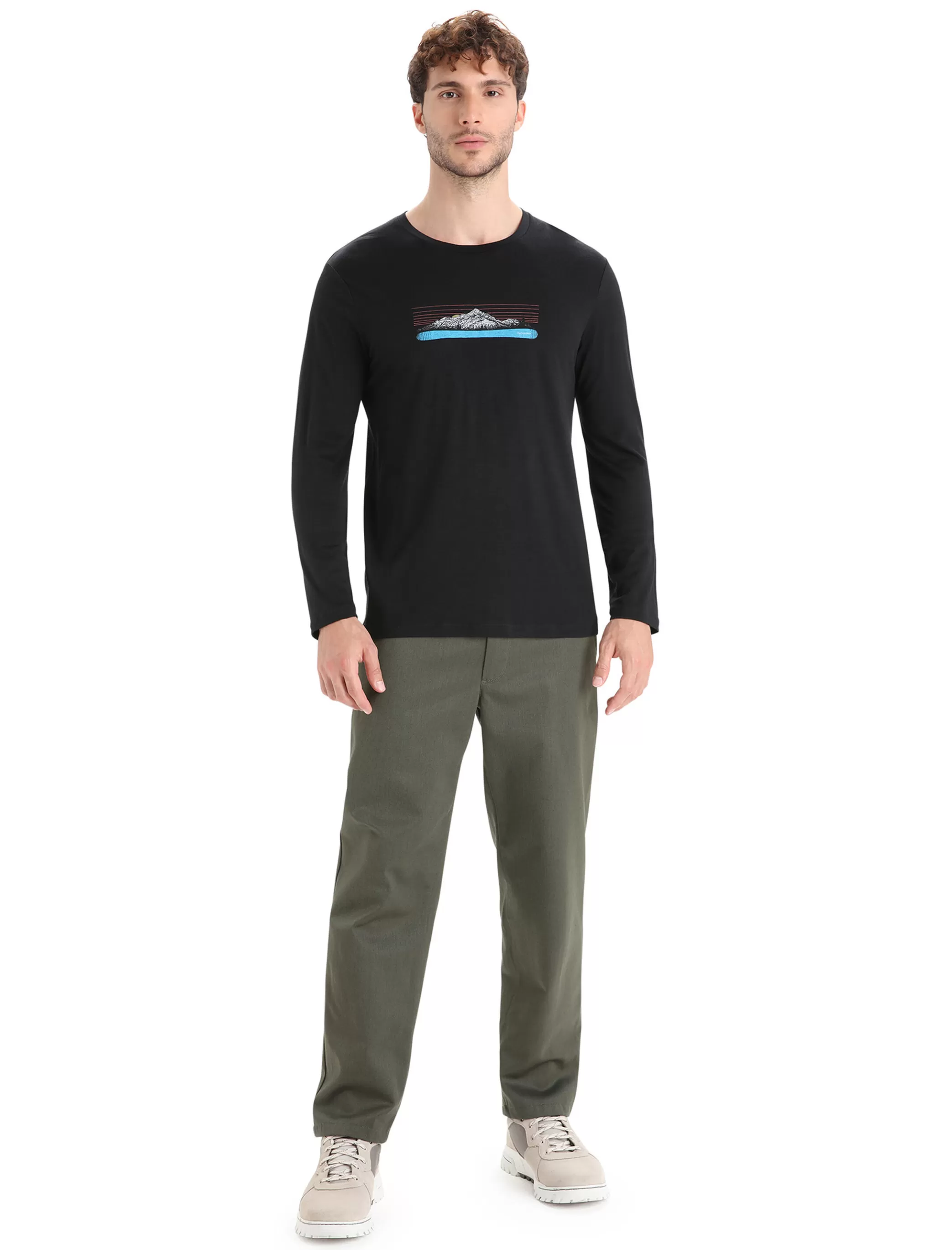 Sale icebreaker Men'S Merino Tech Lite Ii Long Sleeve T-Shirt Ski Fields Black