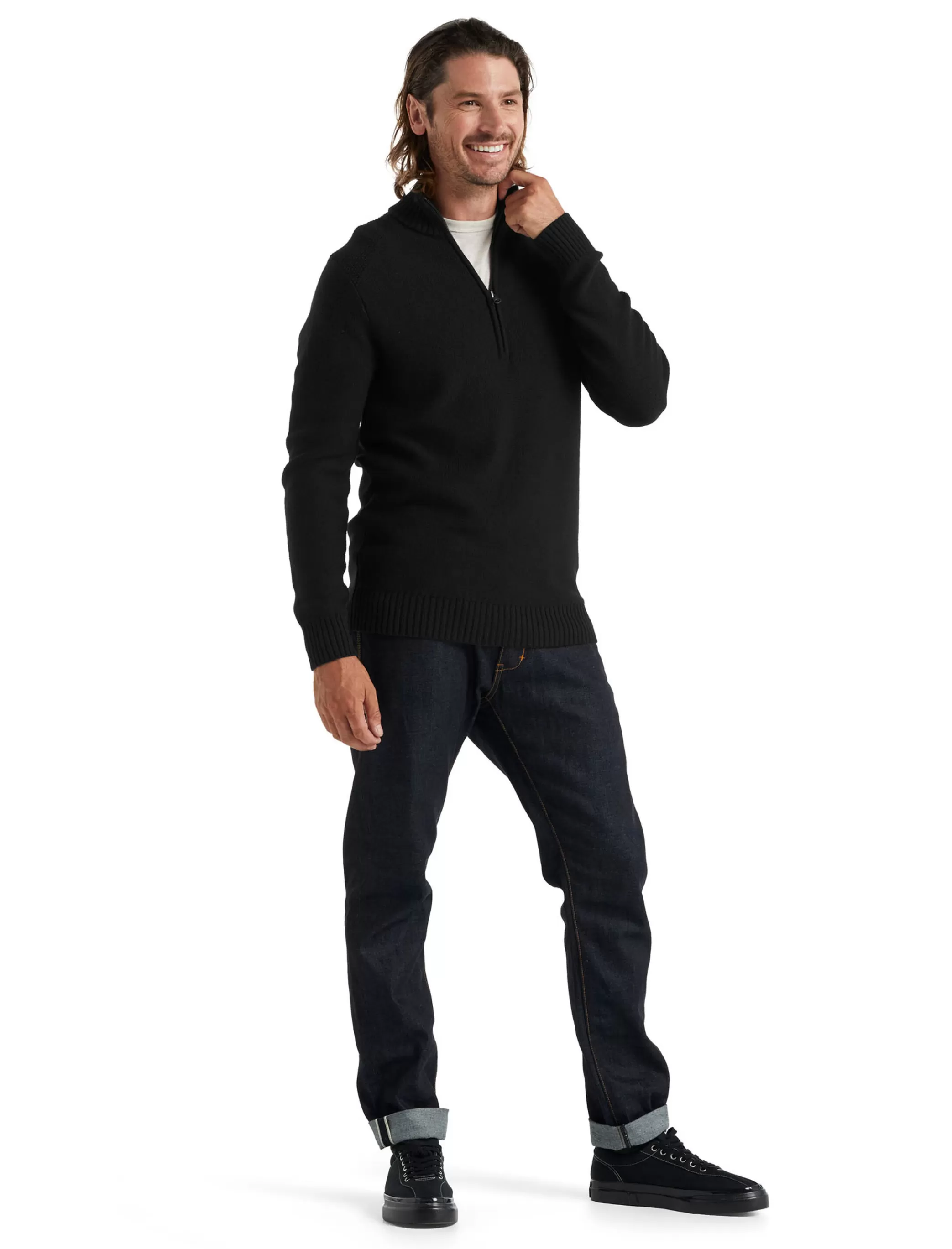 Best Sale icebreaker Men'S Merino Waypoint Long Sleeve Half Zip Top Black