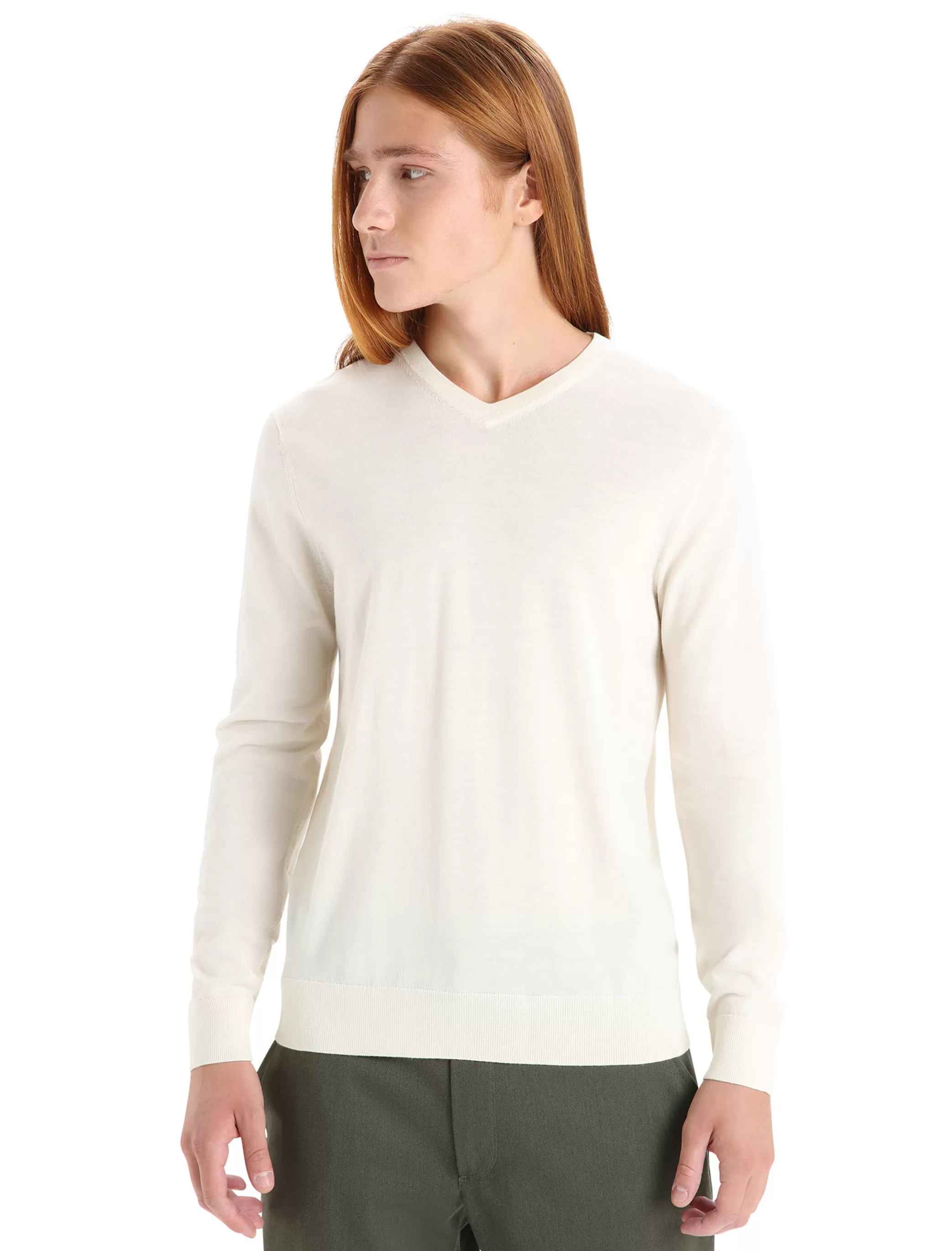 Outlet icebreaker Men'S Merino Wilcox Long Sleeve V Neck Sweater Chalk