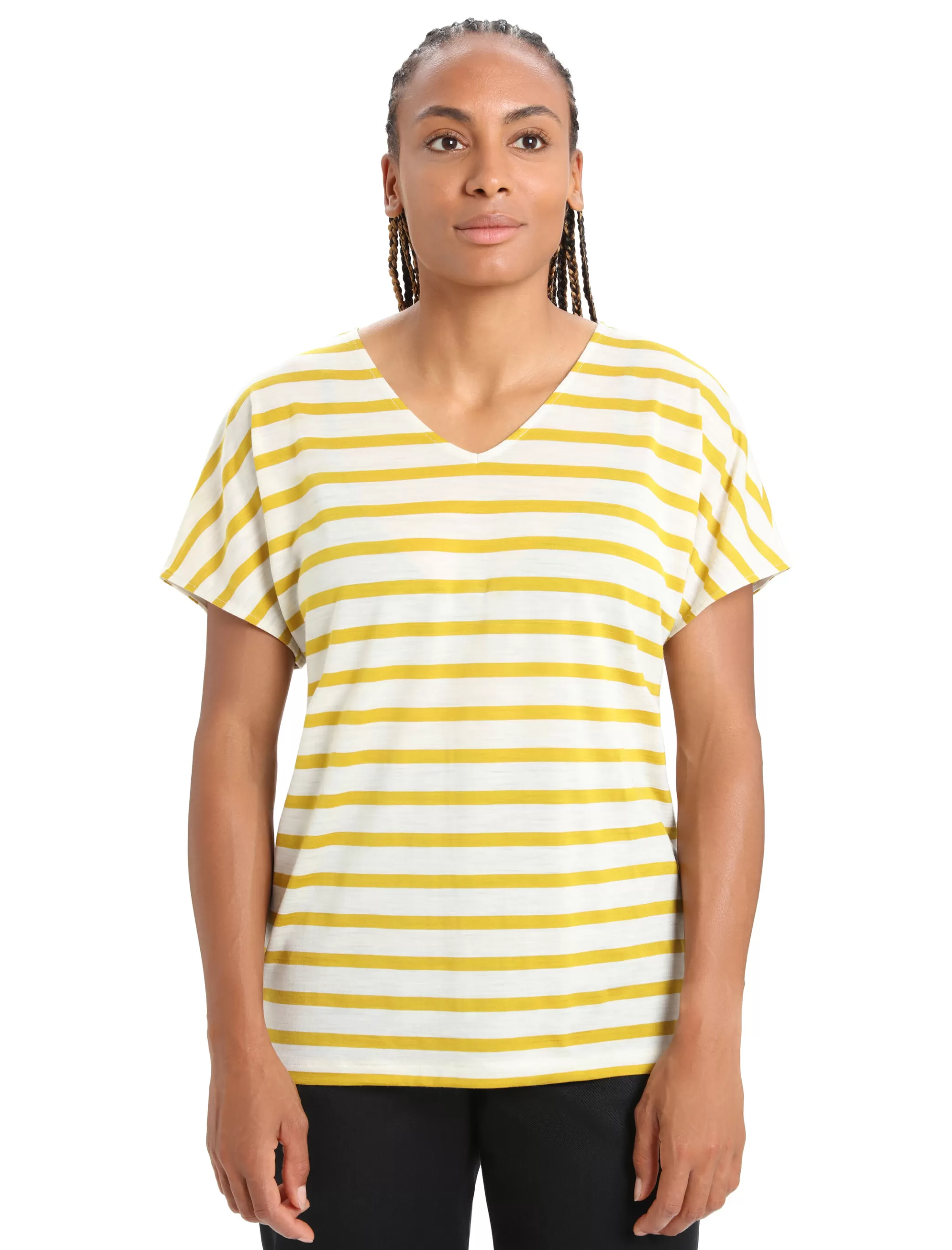 Online icebreaker Women'S Merino Drayden Reversible Short Sleeve Top Stripe Ecru Heather/Silent Gold