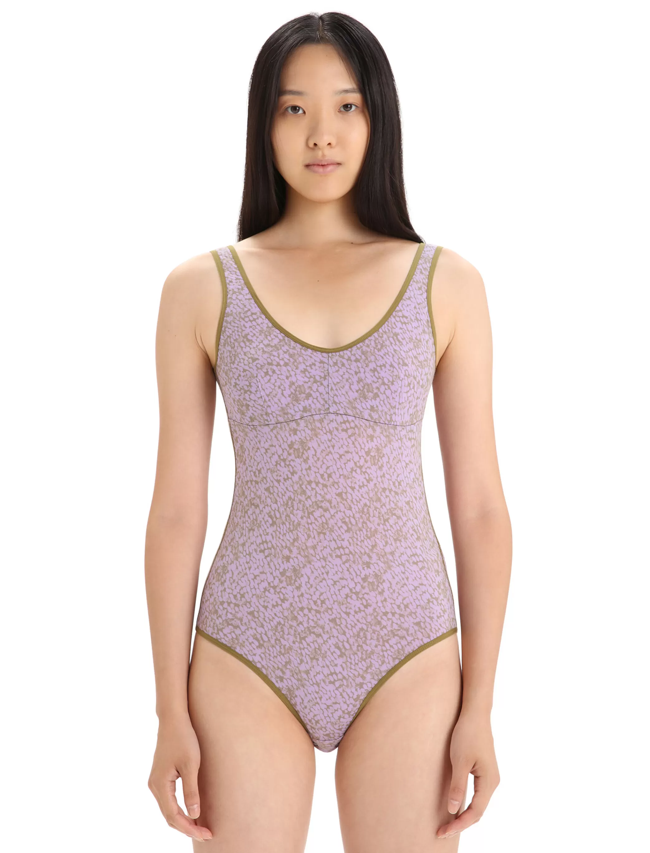 Clearance icebreaker Women'S Merino Queens Tank Bodysuit Algae/Purple Haze