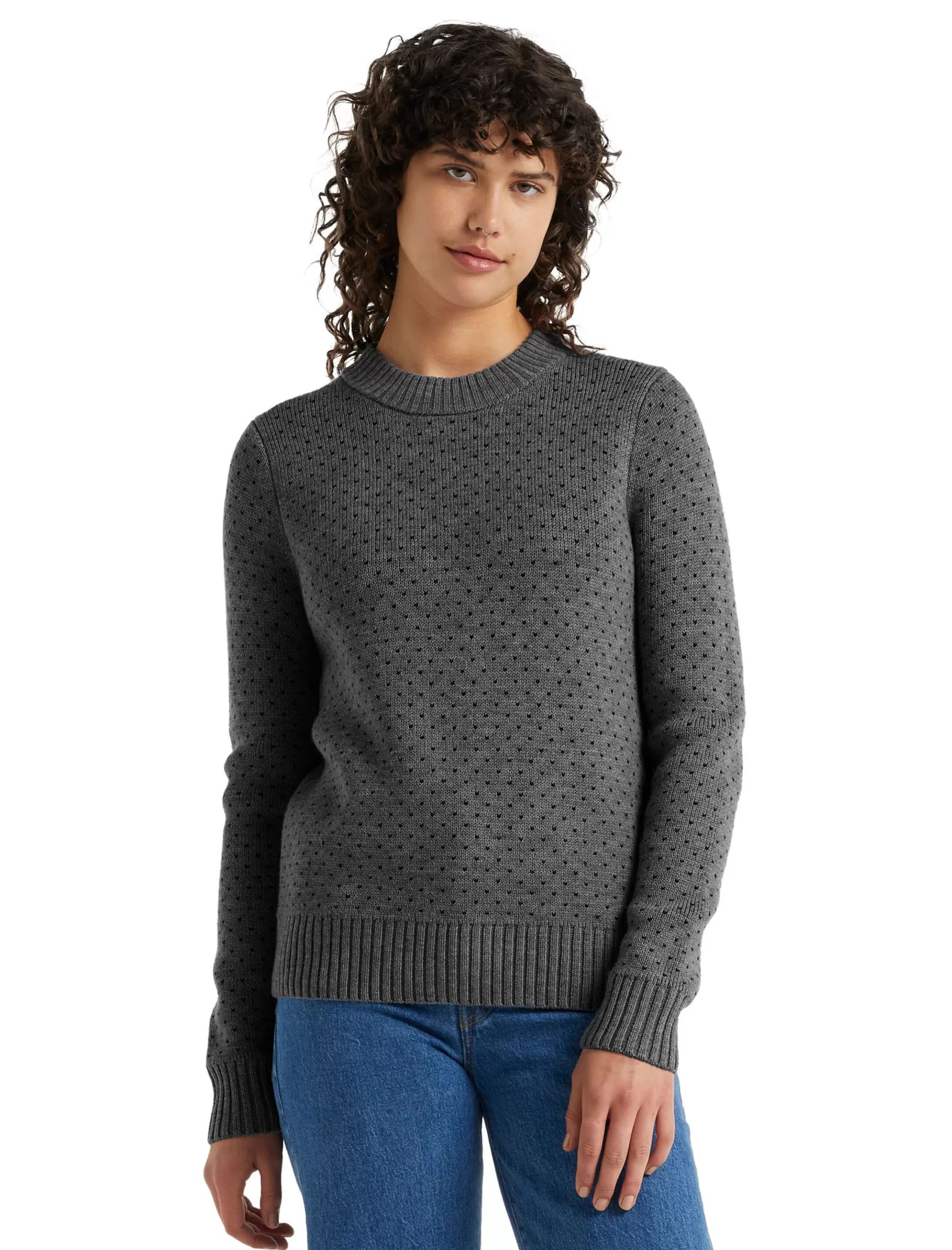 Sale icebreaker Women'S Merino Waypoint Crewe Sweater Gritstone Heather/Midnight Navy