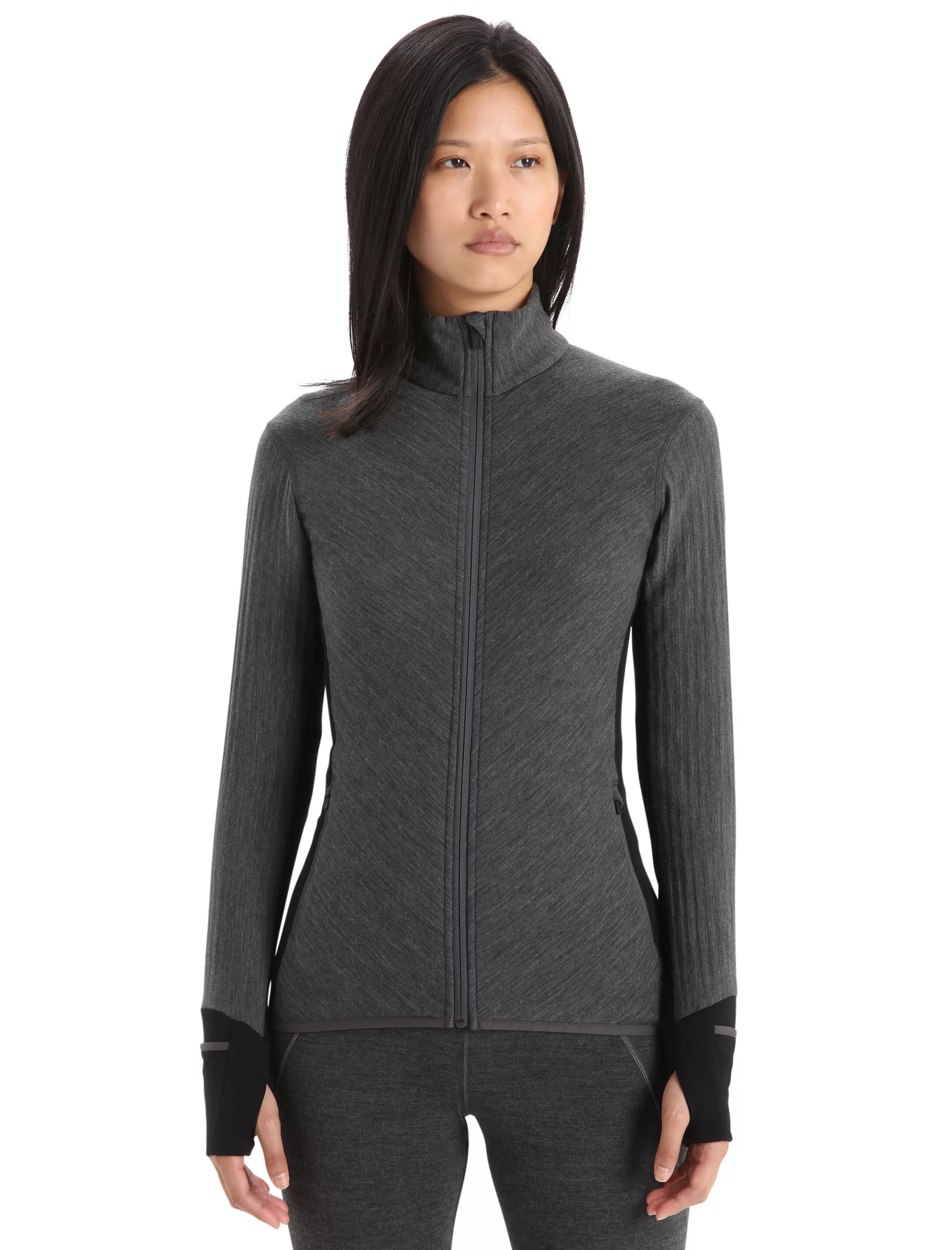 Shop icebreaker Women'S Realfleece™ Merino Descender Long Sleeve Zip Jacket Jet Heather/Black