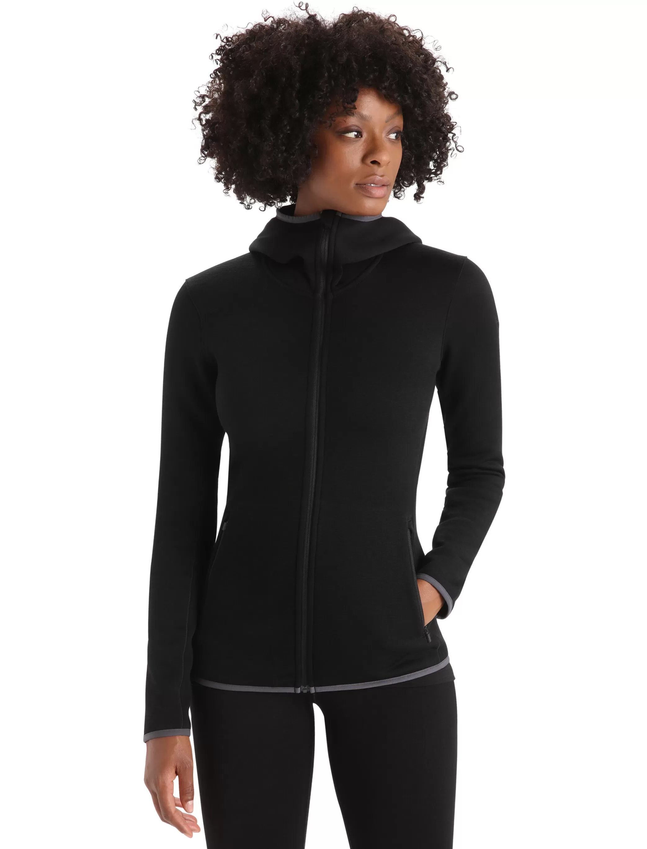 New icebreaker Women'S Realfleece™ Merino Elemental Long Sleeve Zip Hood Jacket Black